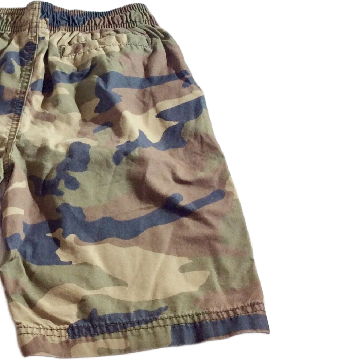 Lot of 2 Faded Glory Shorts Boys Size 6/7 Small Camo & Navy Blue Elastic Waist