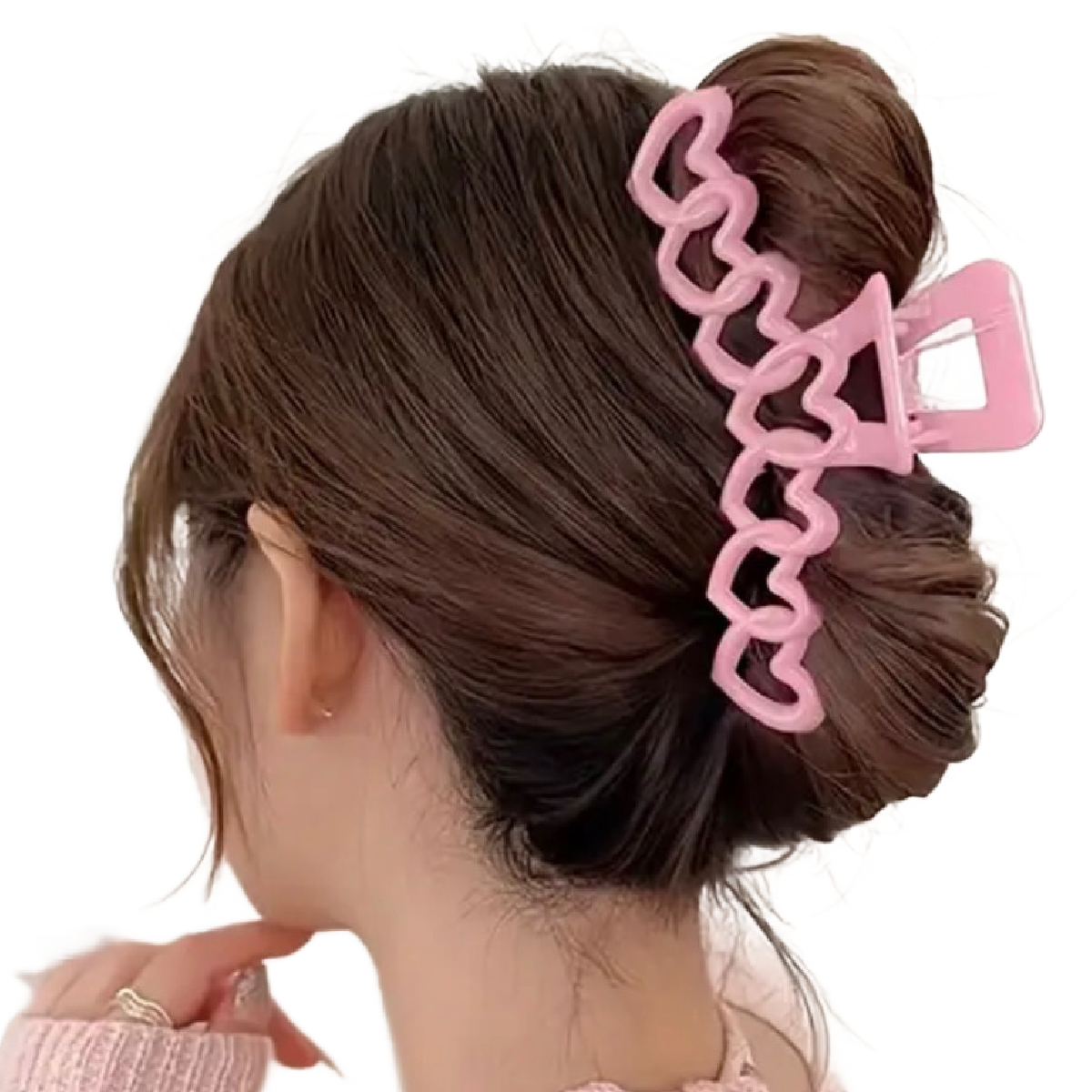 Lot of 2 Hair Claw Shark Clips 5.1" Hollow Heart Pearlescent Pink Accessories