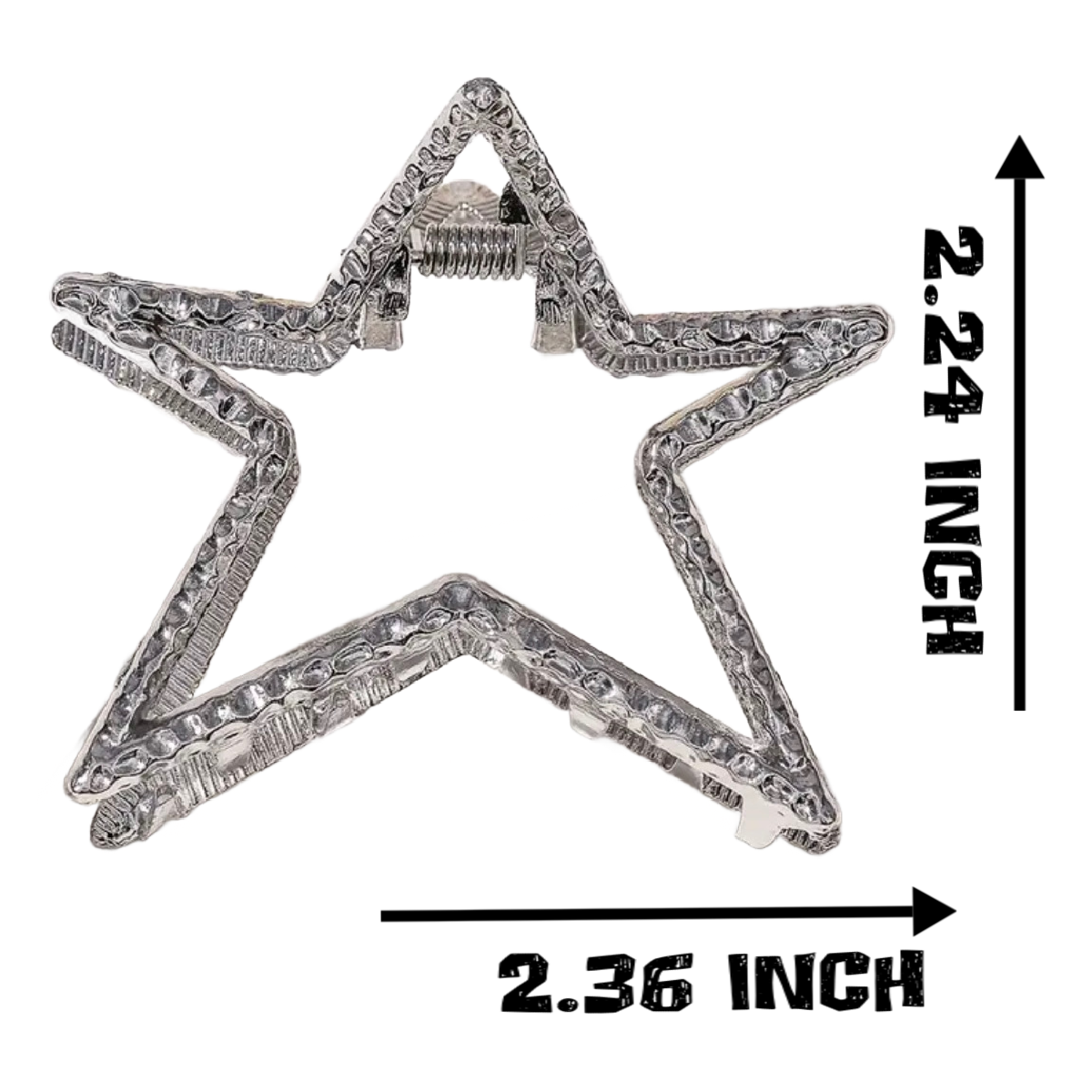 Hollow Silver Rhinestone Star Metallic Hair Claw Shark Clip 2.3" New Accessory