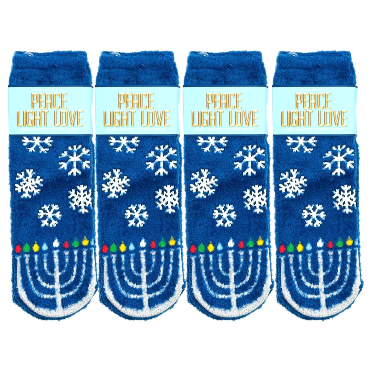 Bath and Body Works Happy Hanukkah Shea Infused Lounge Socks Lot of 4 New Pairs