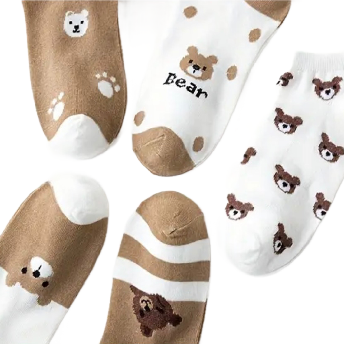 5 Pairs of Cartoon Bear Low Cut Ankle Socks Breathable Stockings Hosiery New