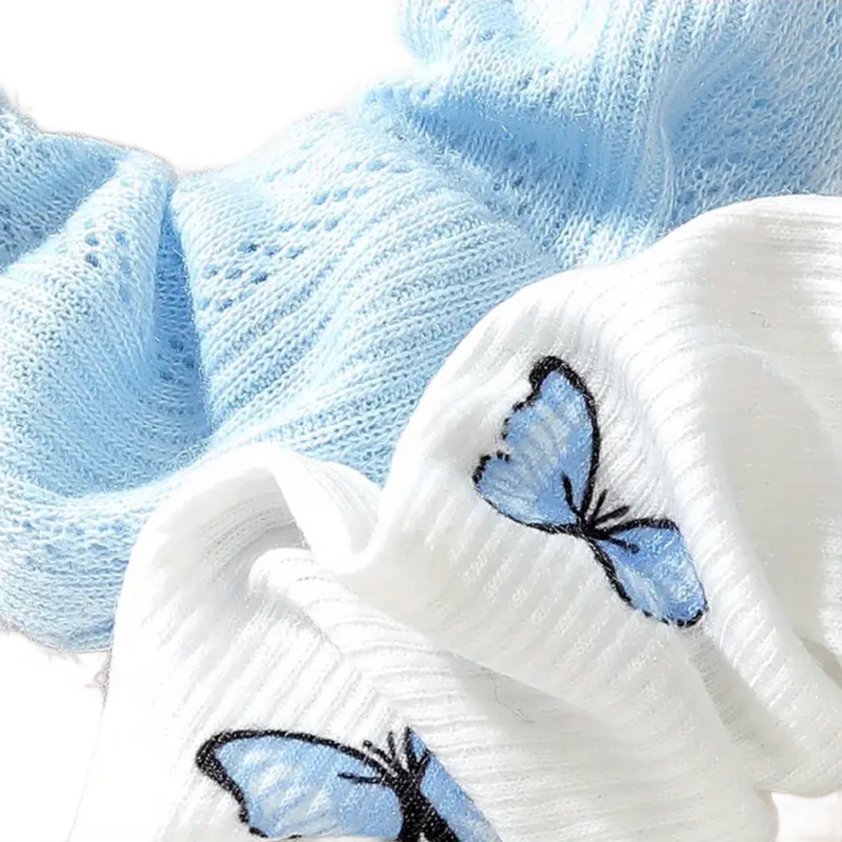 2pc Butterfly Hair Texture Scrunchies Elastic Ties Set Comfortable Blue Lot NEW