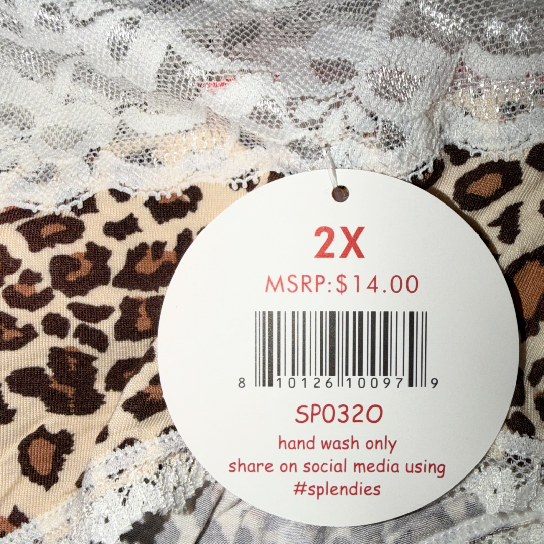 Splendies Kaia Leopard Bikini Panties Knit Lace Lingerie NWT