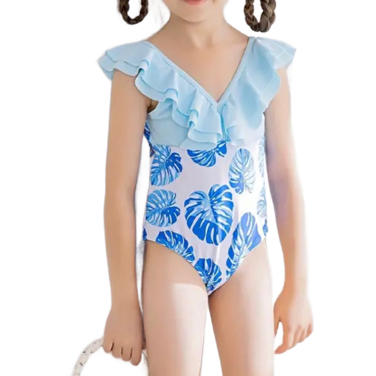 One-Piece Swimwear Tropical Palm Leaf V-Neck Ruffle Bathing Swimsuit New