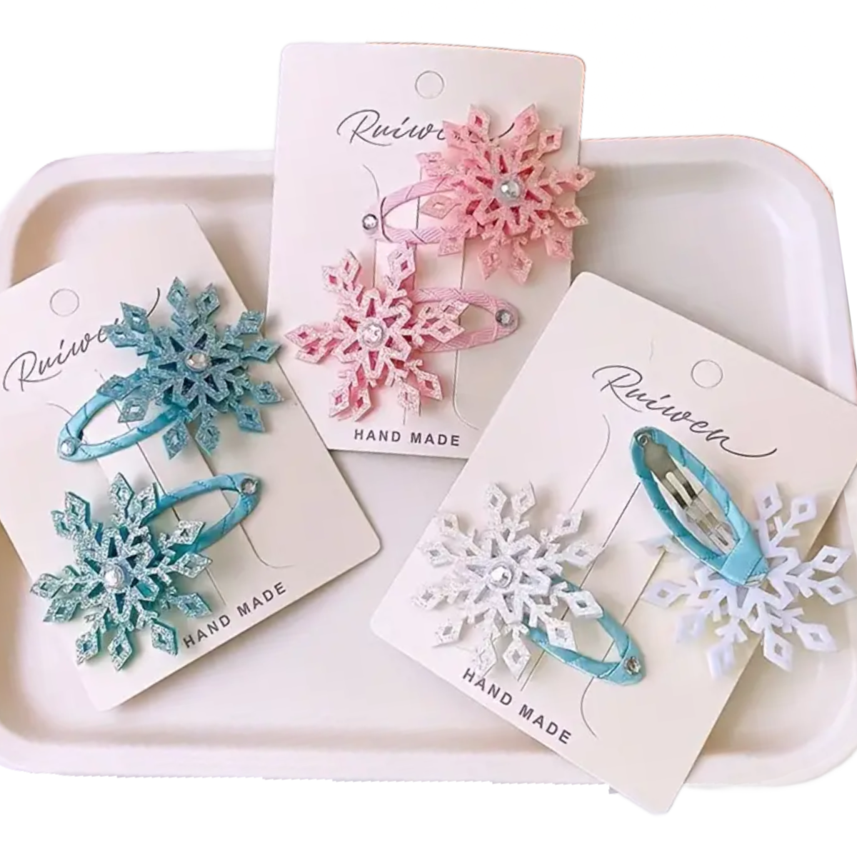 2pc Snowflake Snap Hair Clips 2" Elegant Winter Festival Christmas Barrettes New