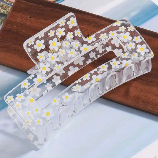 Transparent White Yellow Flowers Hair Claw Shark Clip 3" NonSlip Strong Hold New