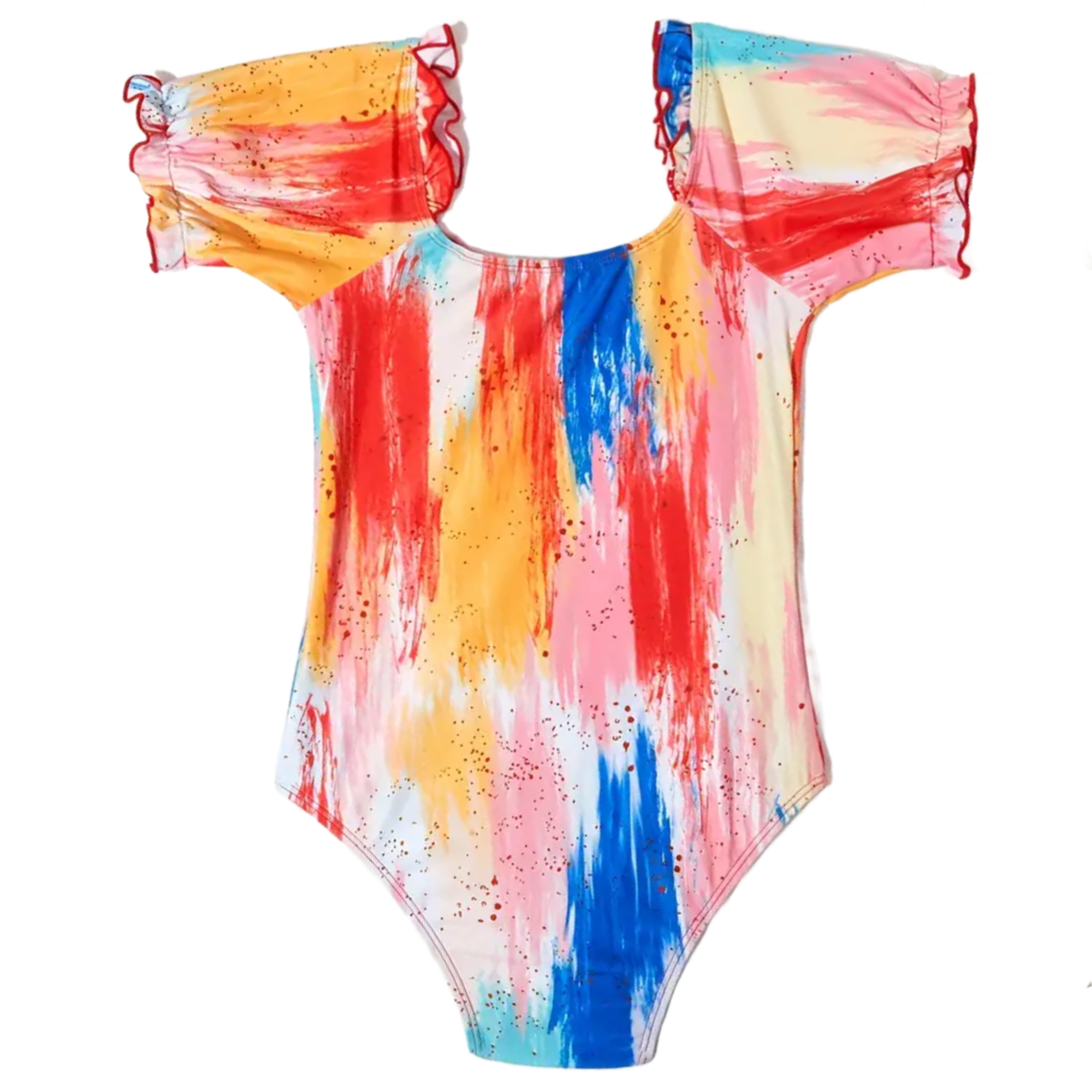One-Piece Size 6 Swimwear Rainbow Ruffle Sleeved Bathing Swimsuit New