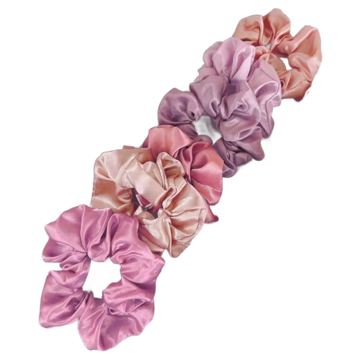 12pc Pink Satin Hair Scrunchies Elegant Comfortable Large & Small Ties Lot NEW