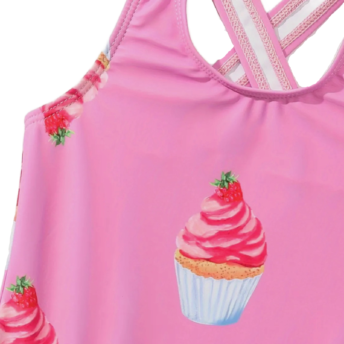 Cupcake Print Swimwear Girl's Size 4/5 Ruffle Criss-Cross Straps Swimsuit New