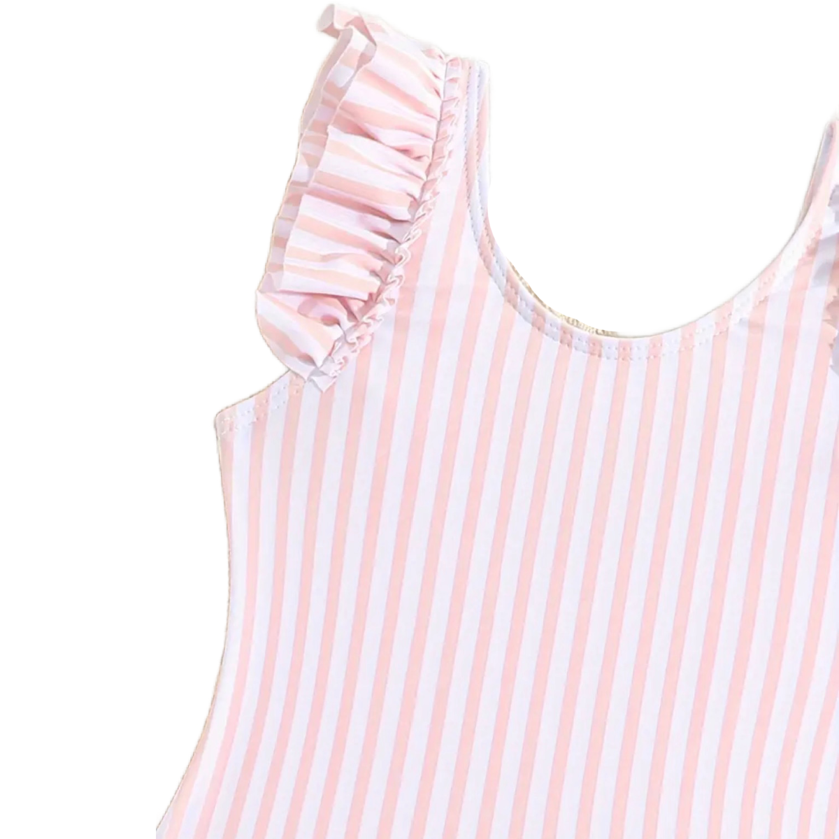 Blush Pink White Striped Swimwear Girl's Size 5/6 Ruffle Straps Swimsuit New