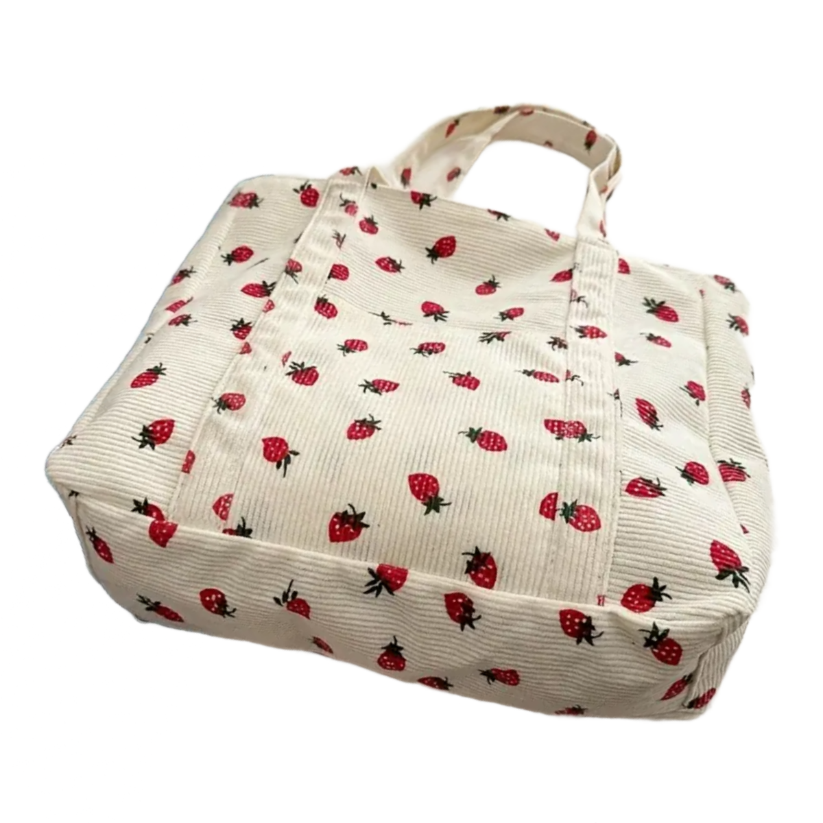 Corduroy Tote Bag Strawberry Pattern Large 13"x12" Shoulder Bag Purse New