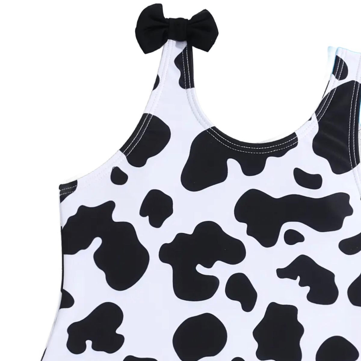 Cow Print One-Piece Swimwear w/ Bow & Ruffle Bathing Swimsuit Wide Straps New