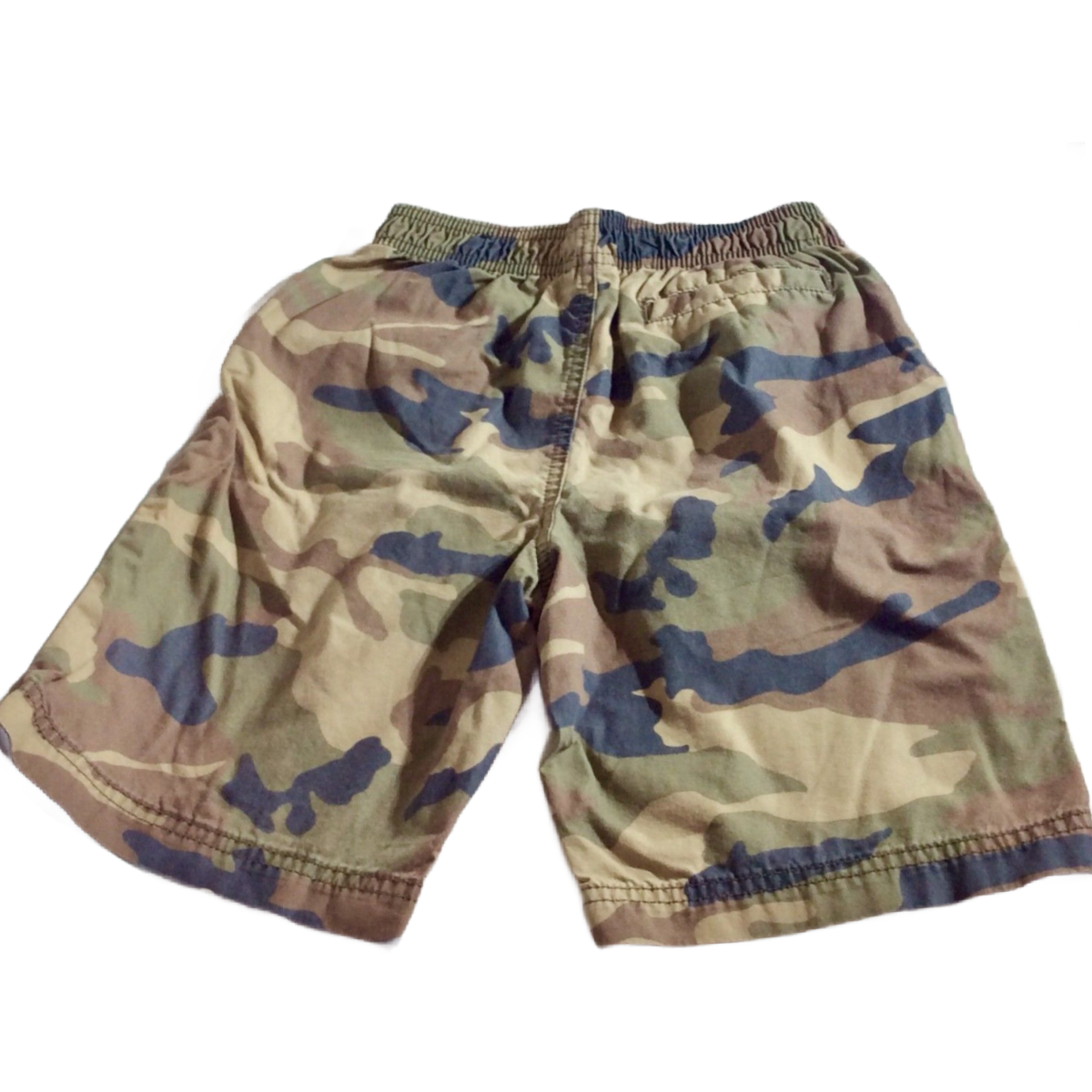 Lot of 2 Faded Glory Shorts Boys Size 6/7 Small Camo & Navy Blue Elastic Waist