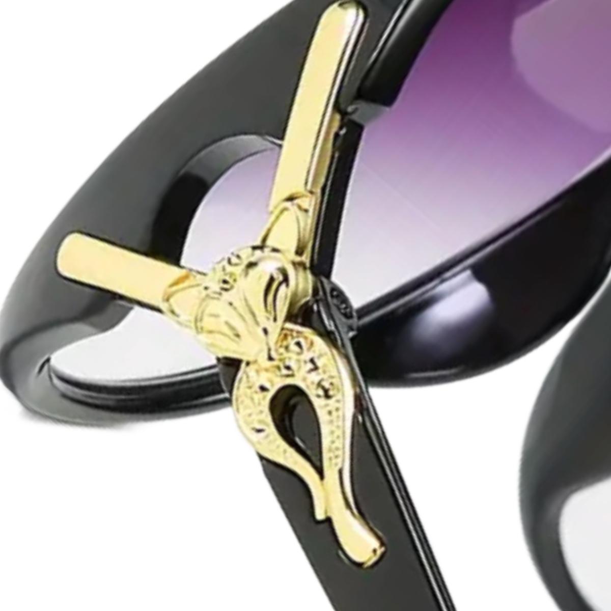 Women's Fashion Black Sunglasses With Gold Fox Head Purple Gradient New Shades