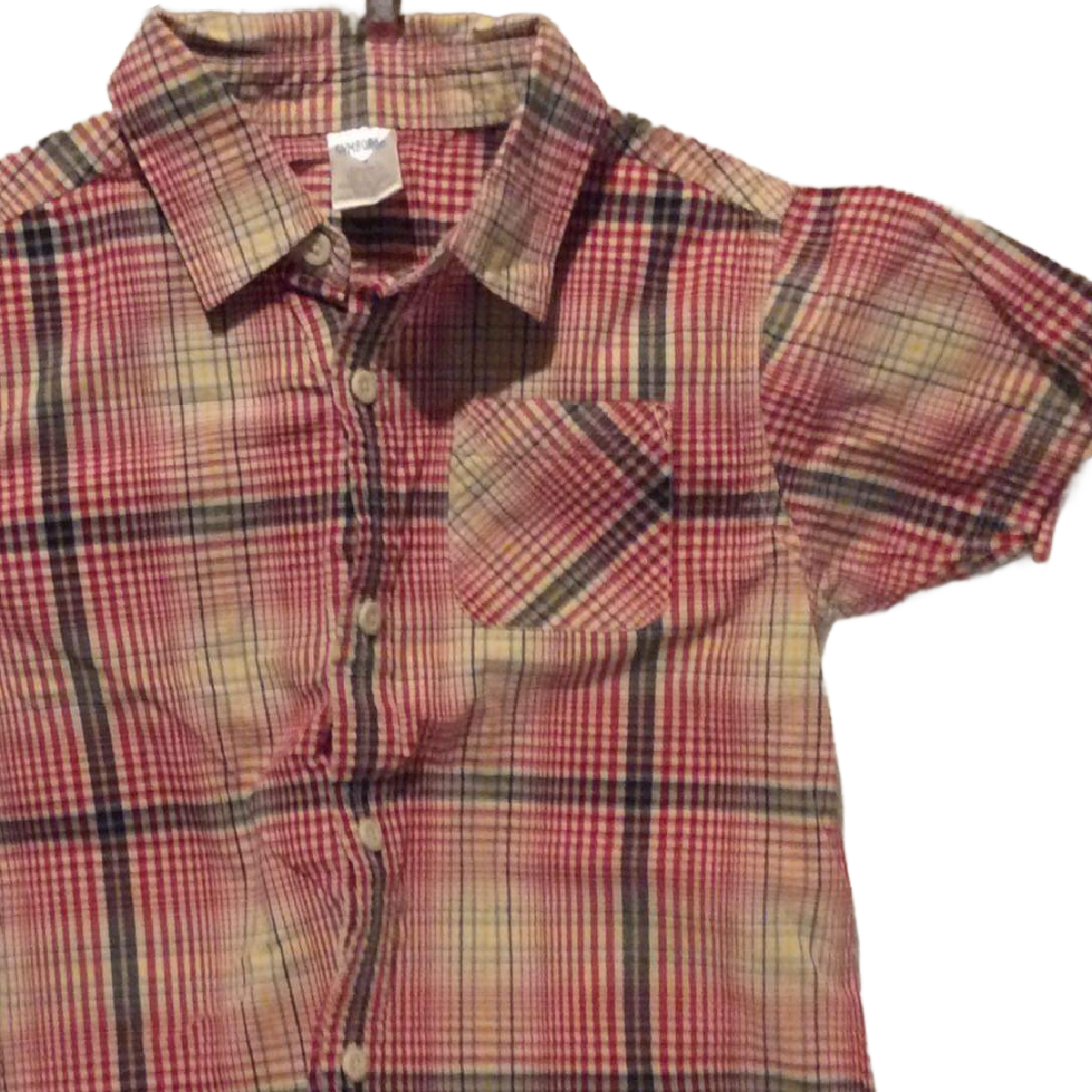 Gymboree Plaid Shirt Boys Size 4 Button Up Chest Pocket Short Sleeve 100% Cotton