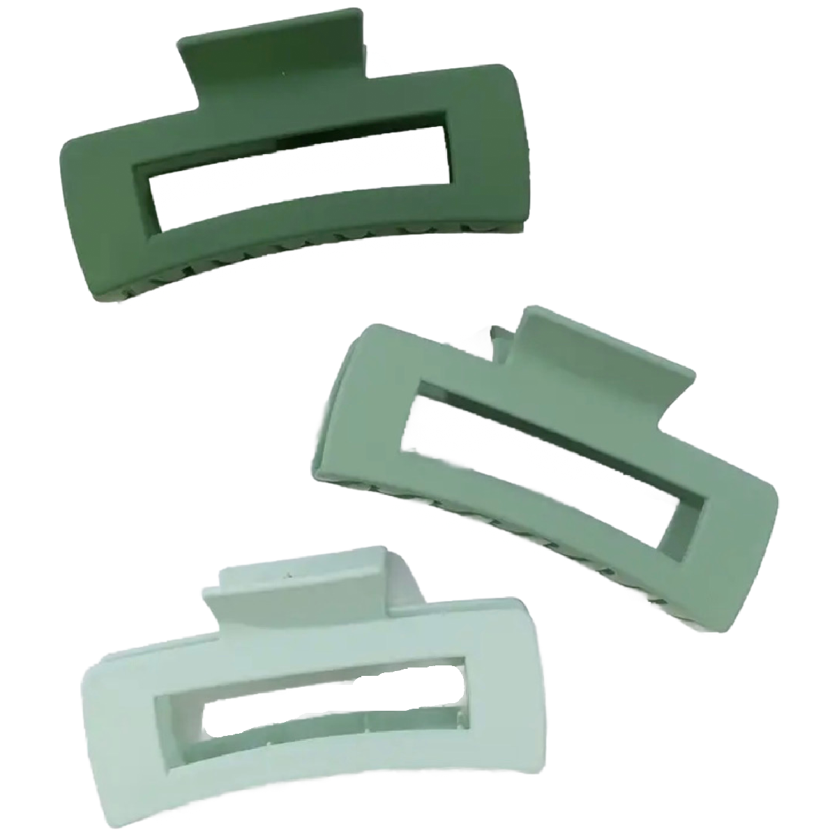 Lot of 3 Hair Claw Shark Clips Opaque Green Matte Large Rectangle 4.1" NEW