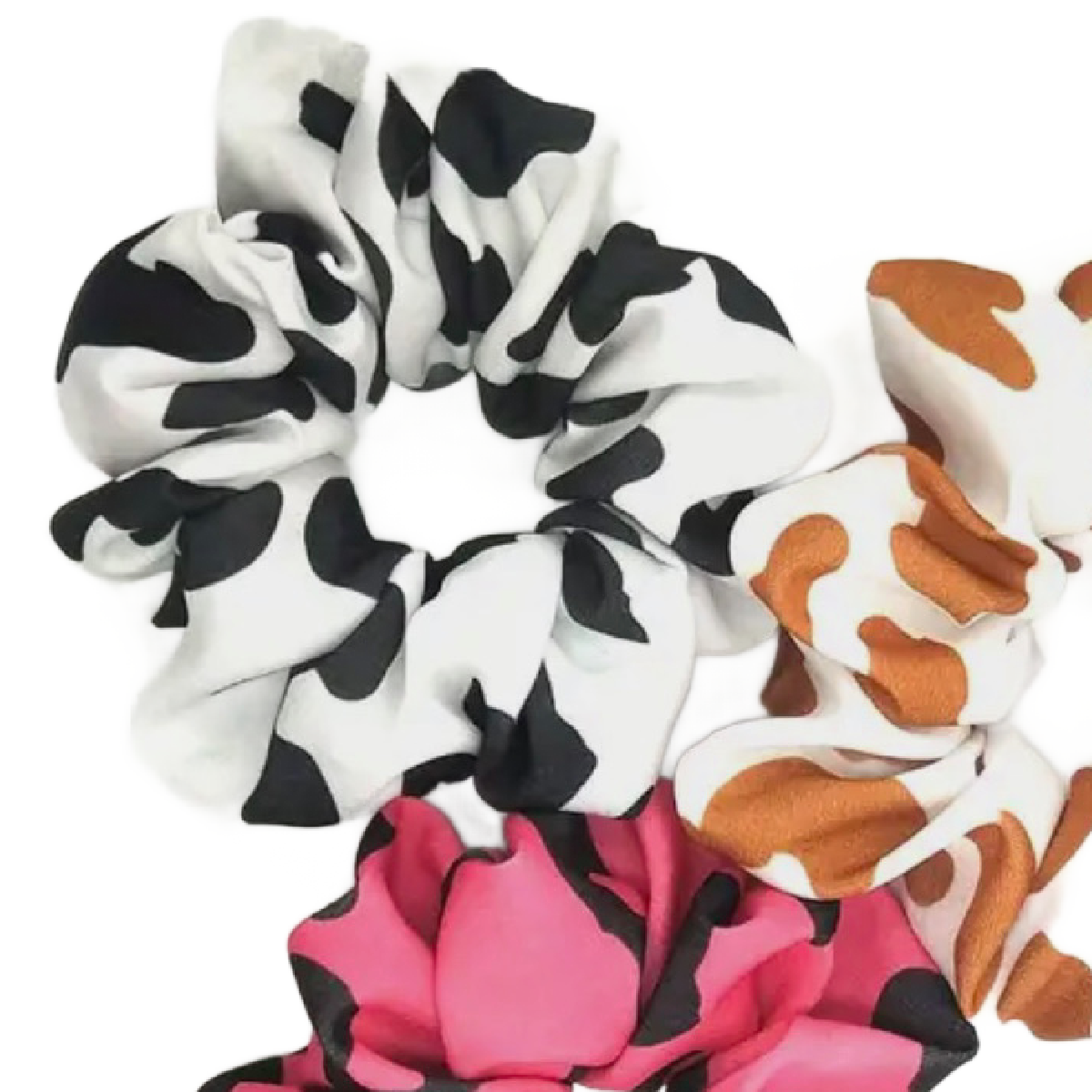 2pc Cow Print Satin Scrunchies Set Elastic Ties Comfortable Black White Lot NEW