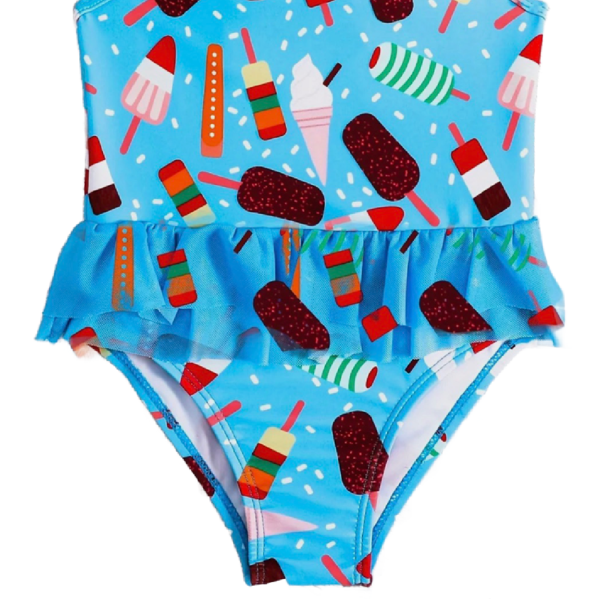 Ice Cream Print Swimwear Girl's Size 4/5 Ruffle Criss-Cross Straps Swimsuit New