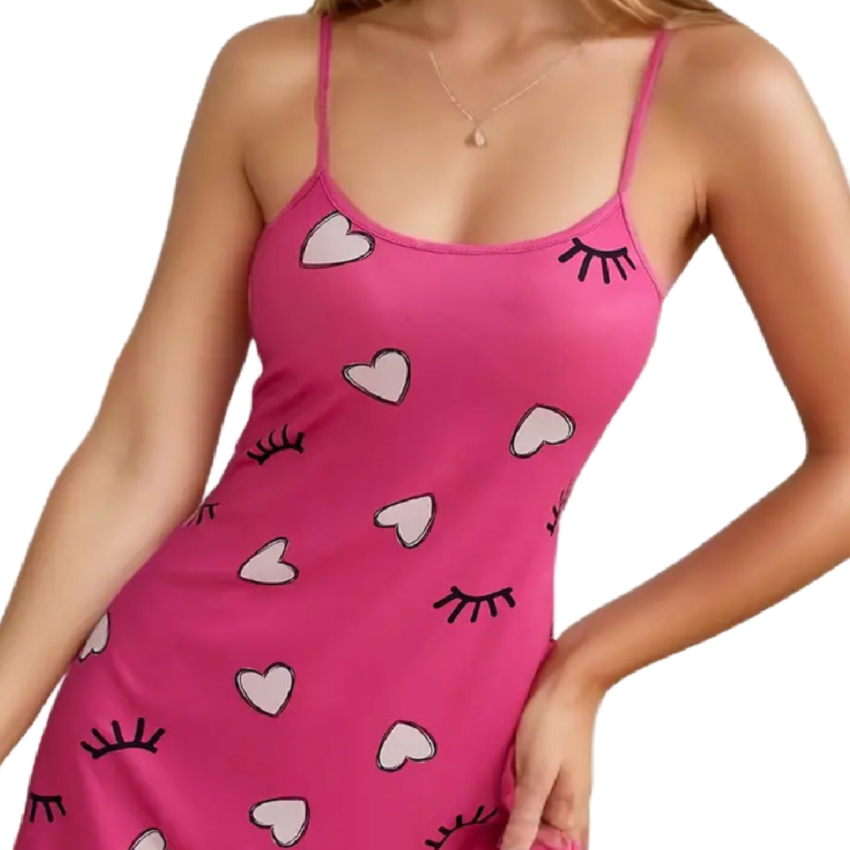 Heart Eyelashes Lingerie Slip Nightdress PJ Loungewear Lettuce Trim Sexy Pajamas