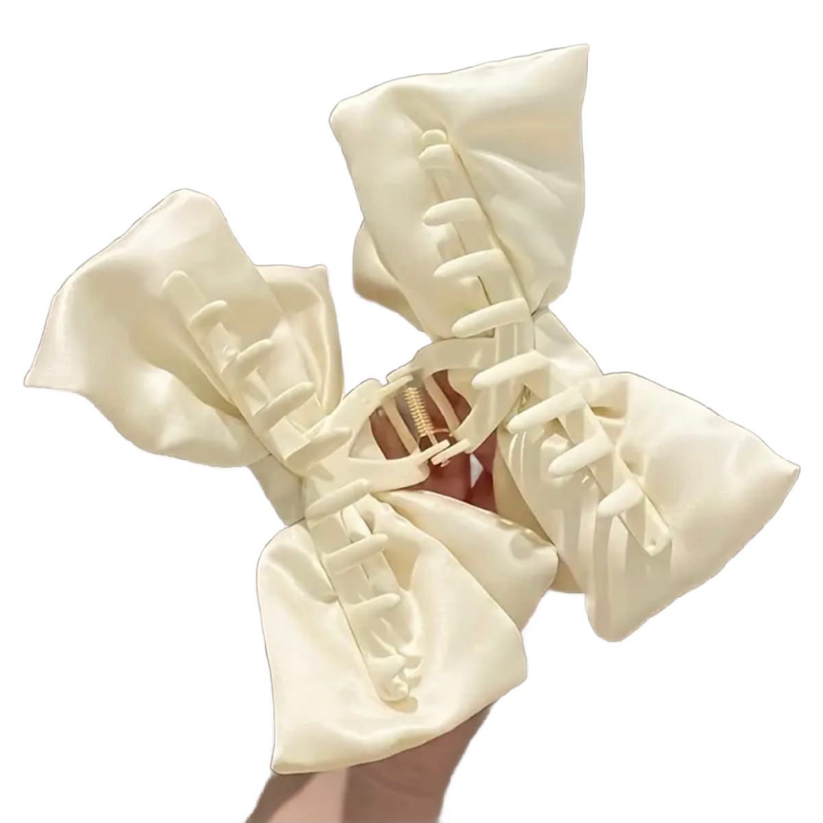 Cream Satin Ribbon Bowknot Hair Claw Shark Clip Large 5.9" New Neutral Accessory