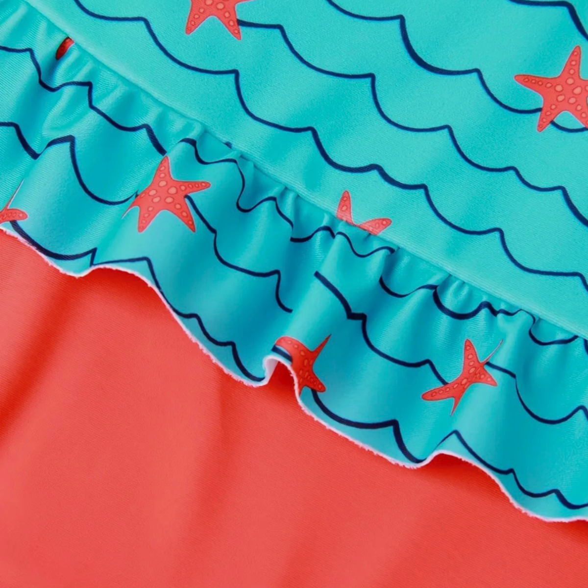 Wave Starfish 1pc Swimwear Size 5/6 Ruffle Trim Bathing Swimsuit Coral Turquoise