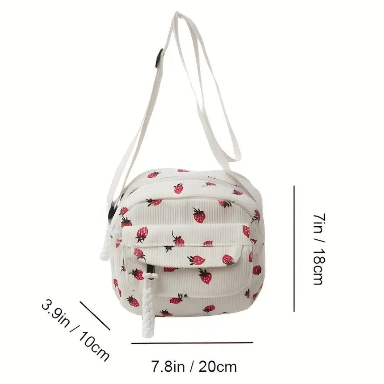 Small Corduroy Strawberry Print Shoulder Hand Bag Purse Crossbody New
