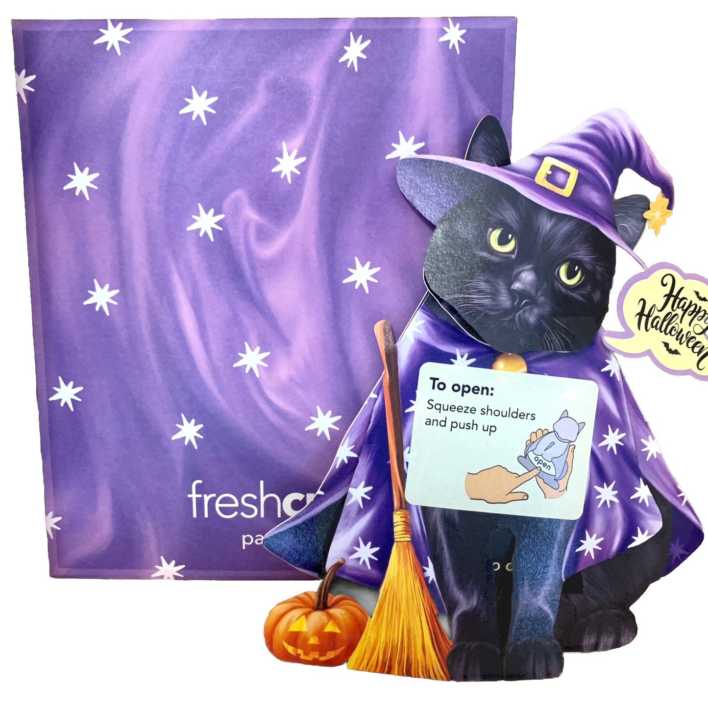 Pop up Greeting Cards 3D Halloween Black Cat In Witch Costume Popup Holiday Gift