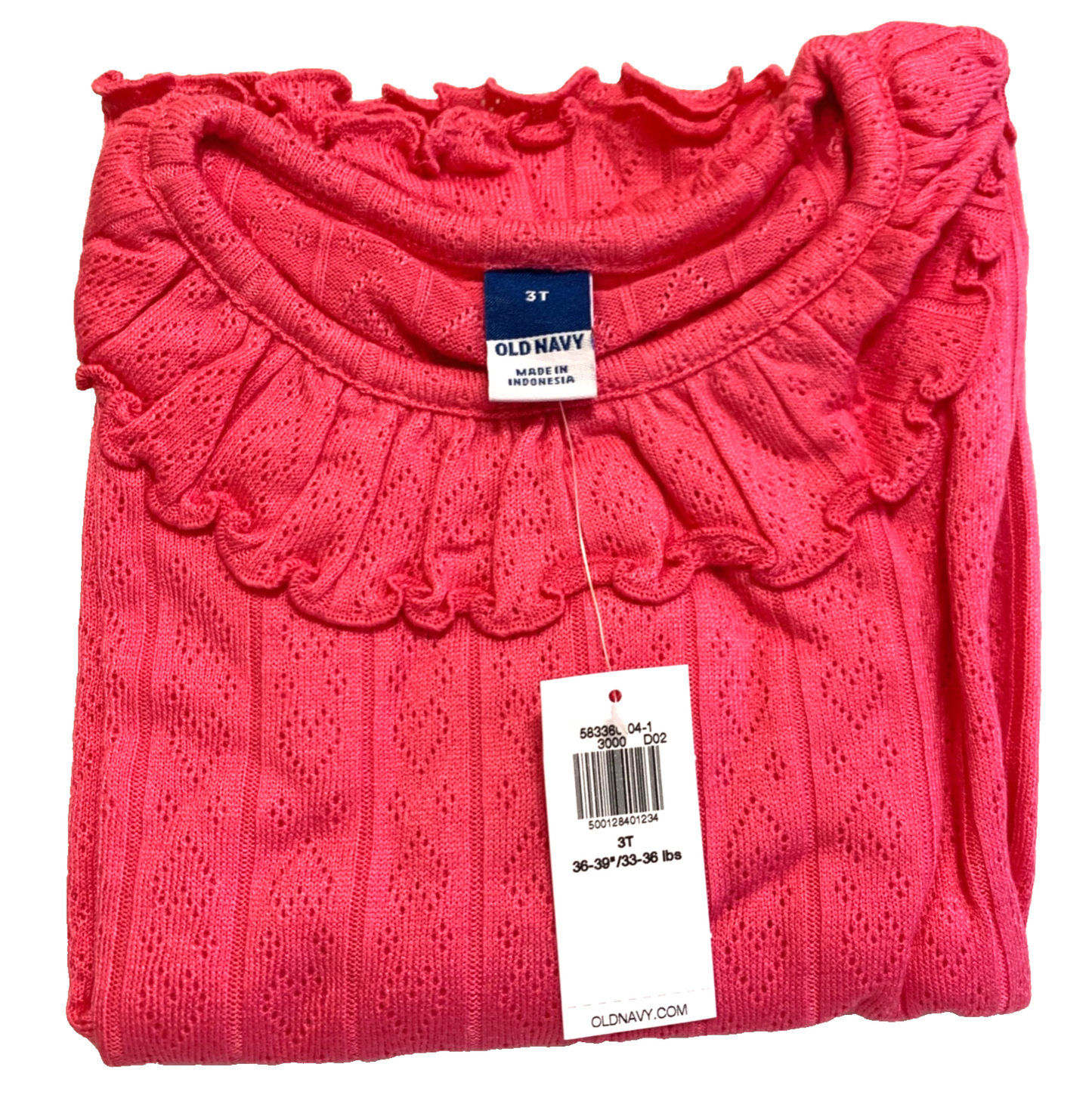 Ruffle-Trim Pointelle-Knit Top Pink Shirt Toddler Size Long Sleeve NWT