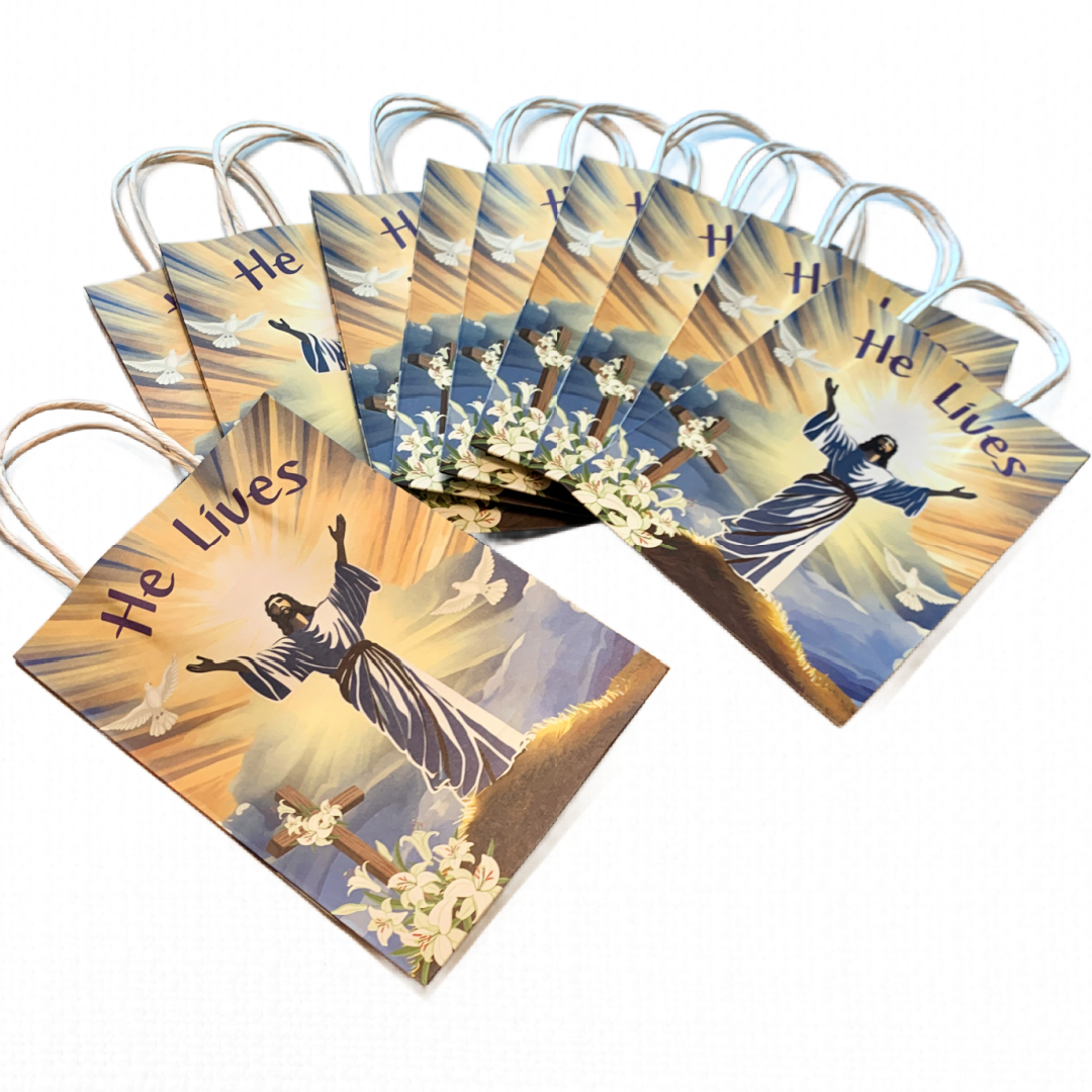 Lot of 16 Easter Gift Bags Wrapping Resurrection Sunday Jesus He Lives 11 inches