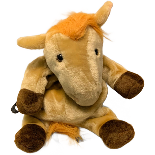 Small Plush Horse Pony Backpack Light Brown Zip Animal Toddler Bag Adjustable