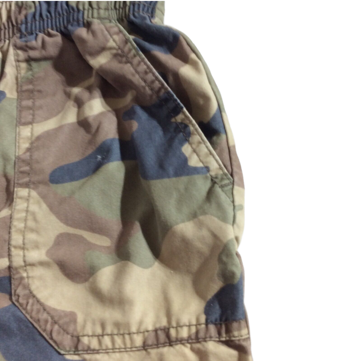 Lot of 2 Faded Glory Shorts Boys Size 6/7 Small Camo & Navy Blue Elastic Waist