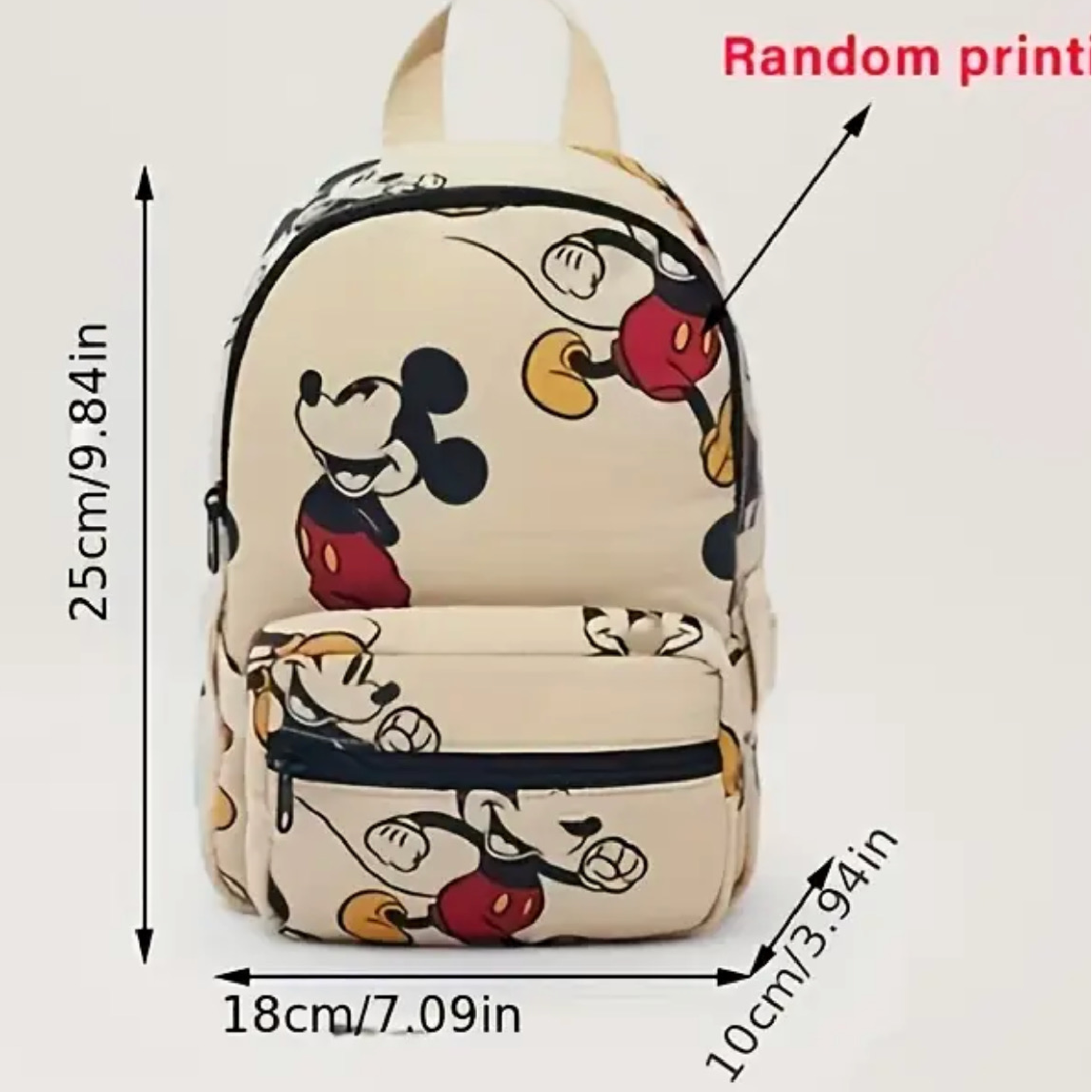Disney Mickey Mouse Small Backpack Detachable Pouch Neutral Apricot Beige New