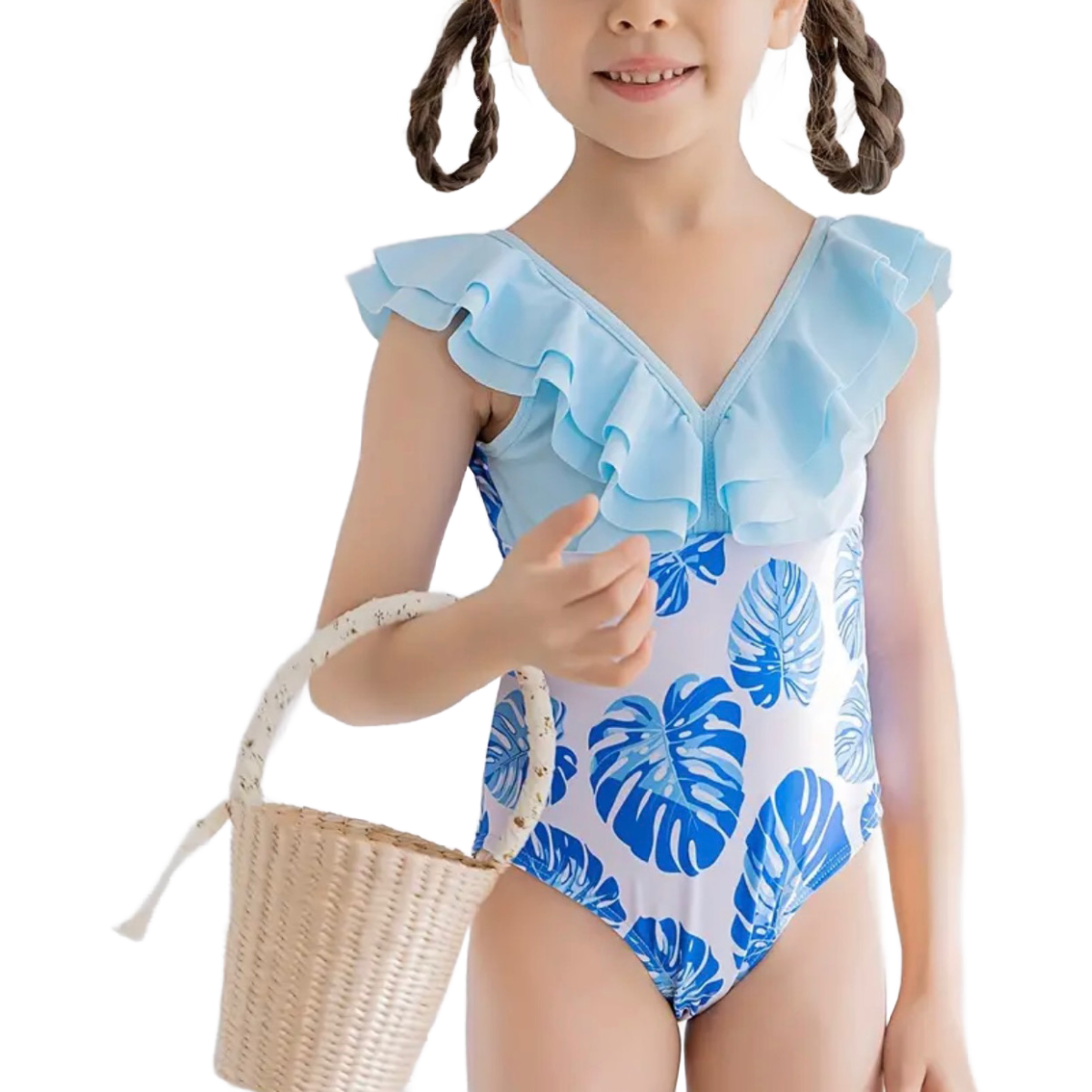 One-Piece Swimwear Tropical Palm Leaf V-Neck Ruffle Bathing Swimsuit New