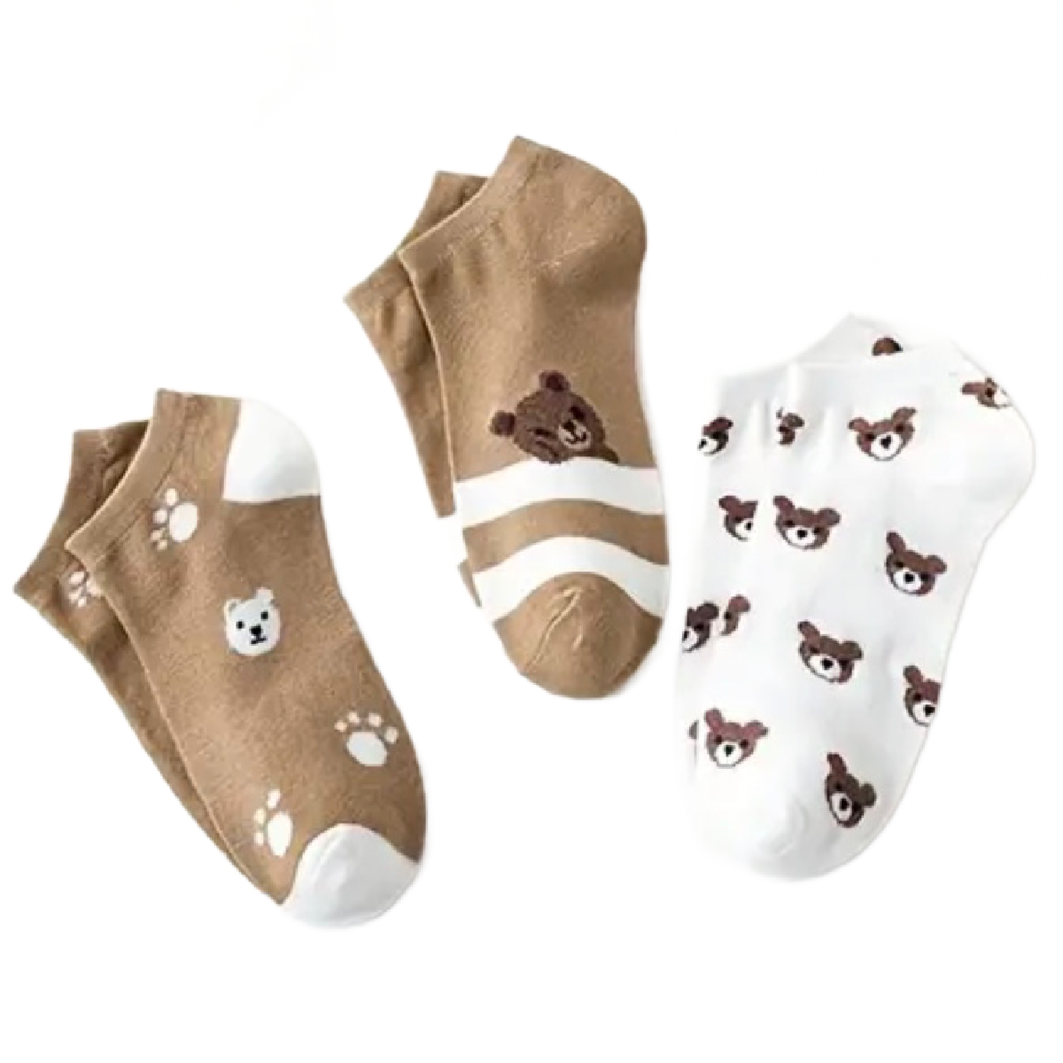 5 Pairs of Cartoon Bear Low Cut Ankle Socks Breathable Stockings Hosiery New