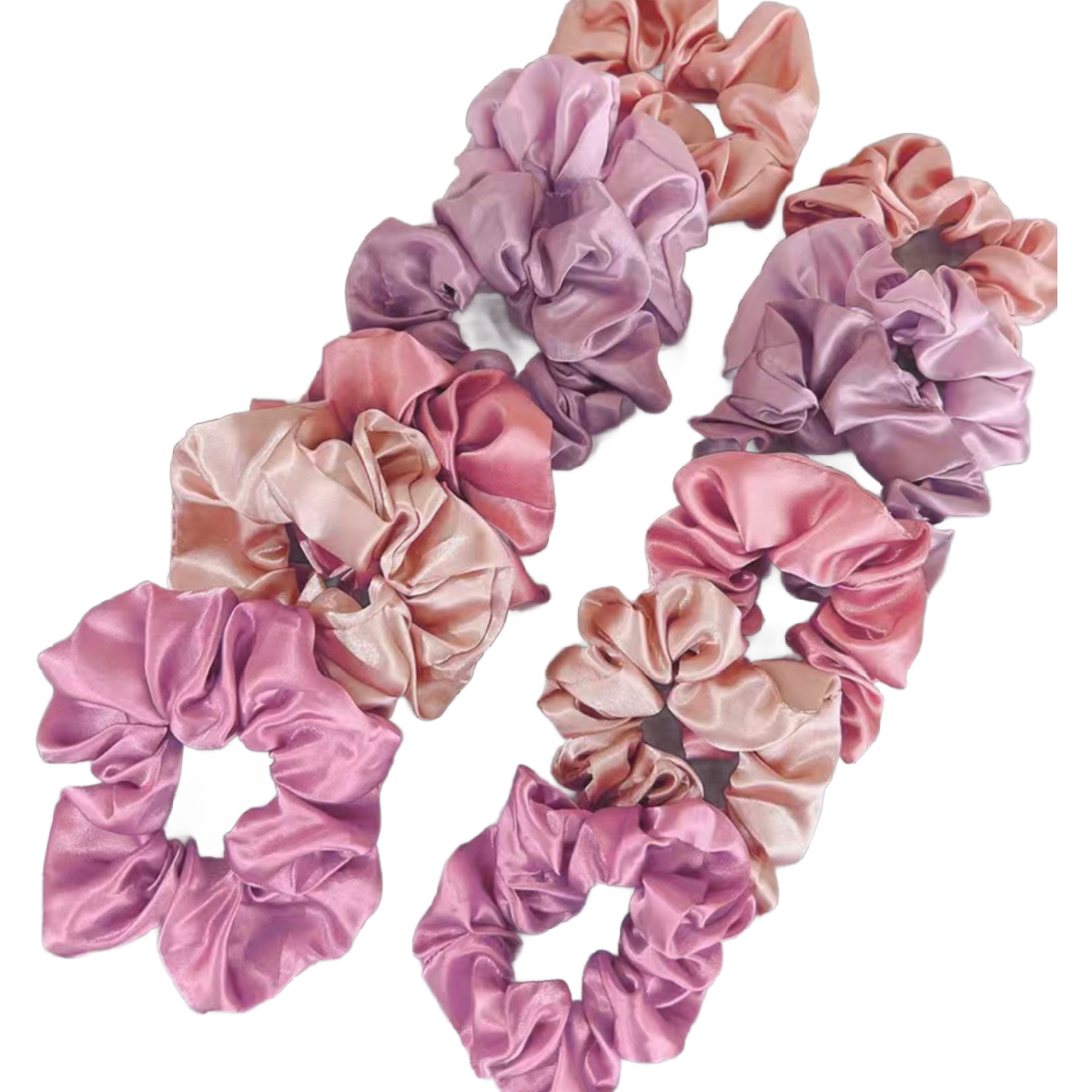 12pc Pink Satin Hair Scrunchies Elegant Comfortable Large & Small Ties Lot NEW