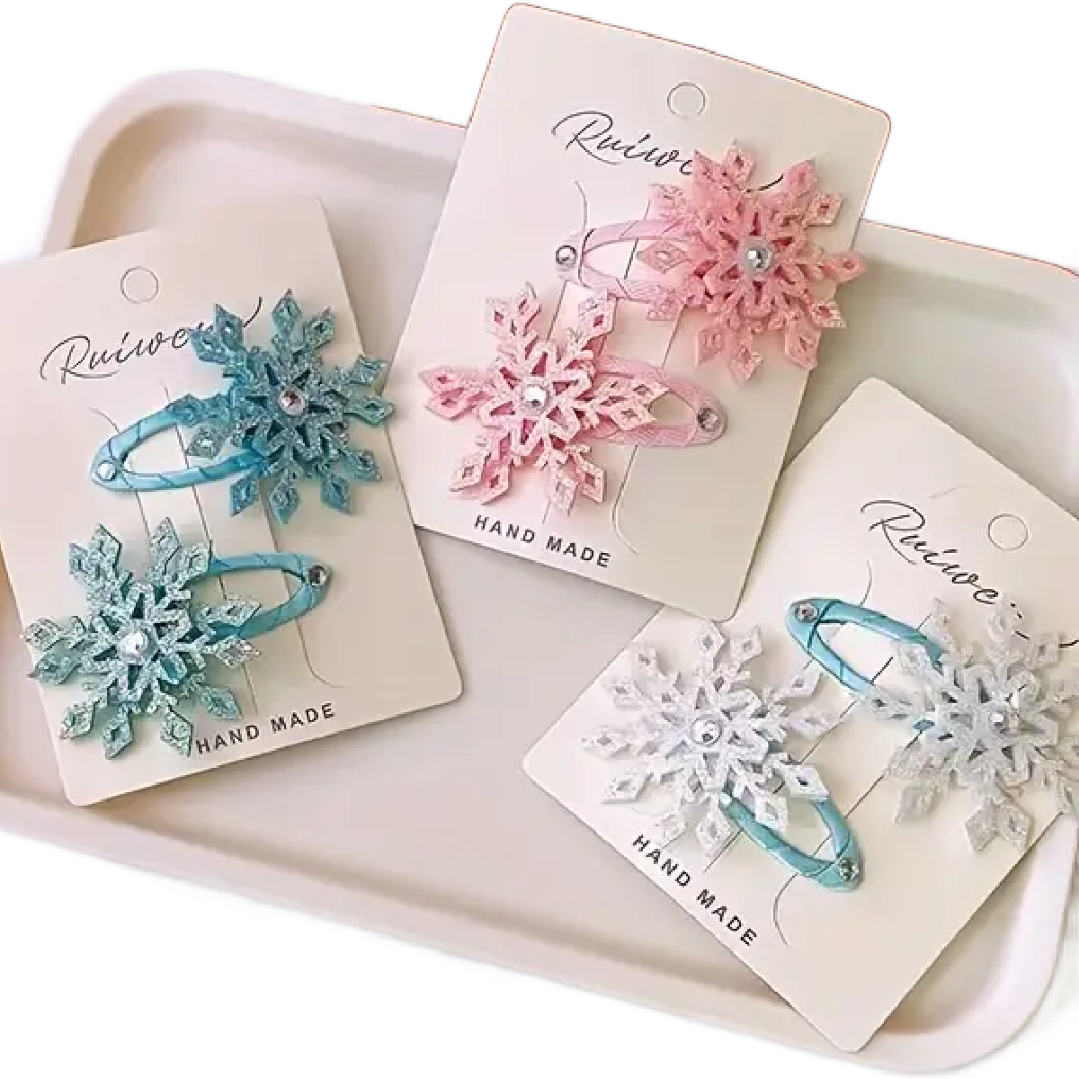 2pc Snowflake Snap Hair Clips 2" Elegant Winter Festival Christmas Barrettes New