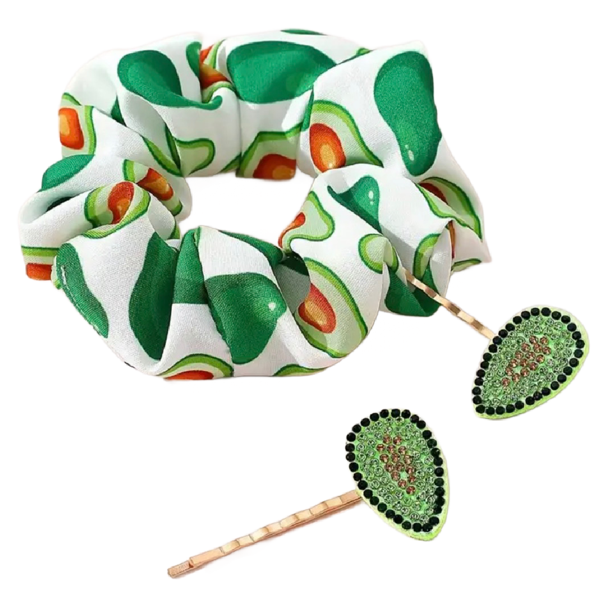 Avocado & Watermelon Scrunchies Rhinestone Bobby Pin Hair Accessory Sets