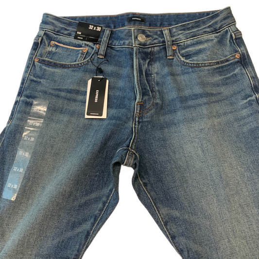 $148 Express Stretch Selvedge Jeans Slim Medium Wash Colorway Button 32x30 NWT