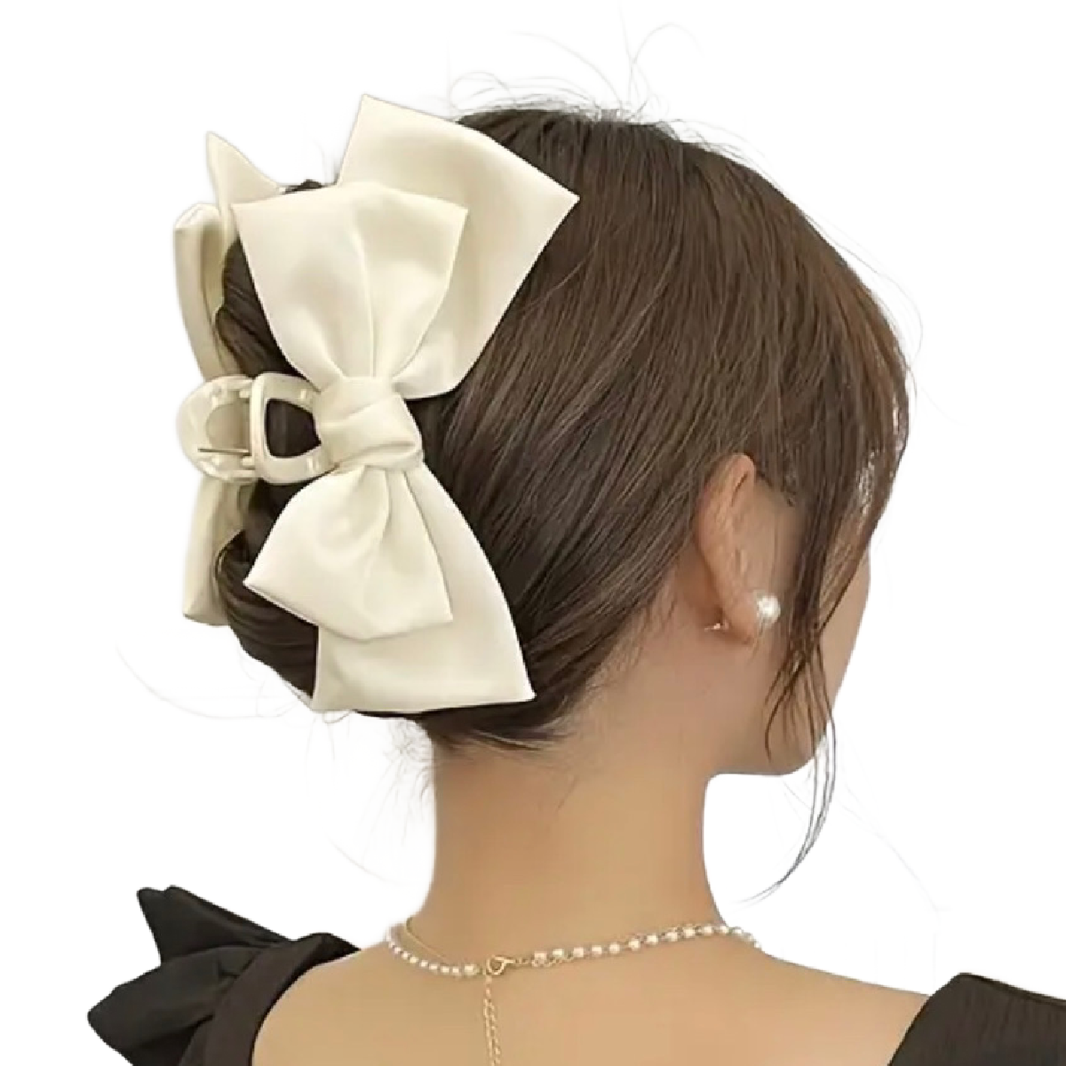 Cream Satin Ribbon Bowknot Hair Claw Shark Clip Large 5.9" New Neutral Accessory