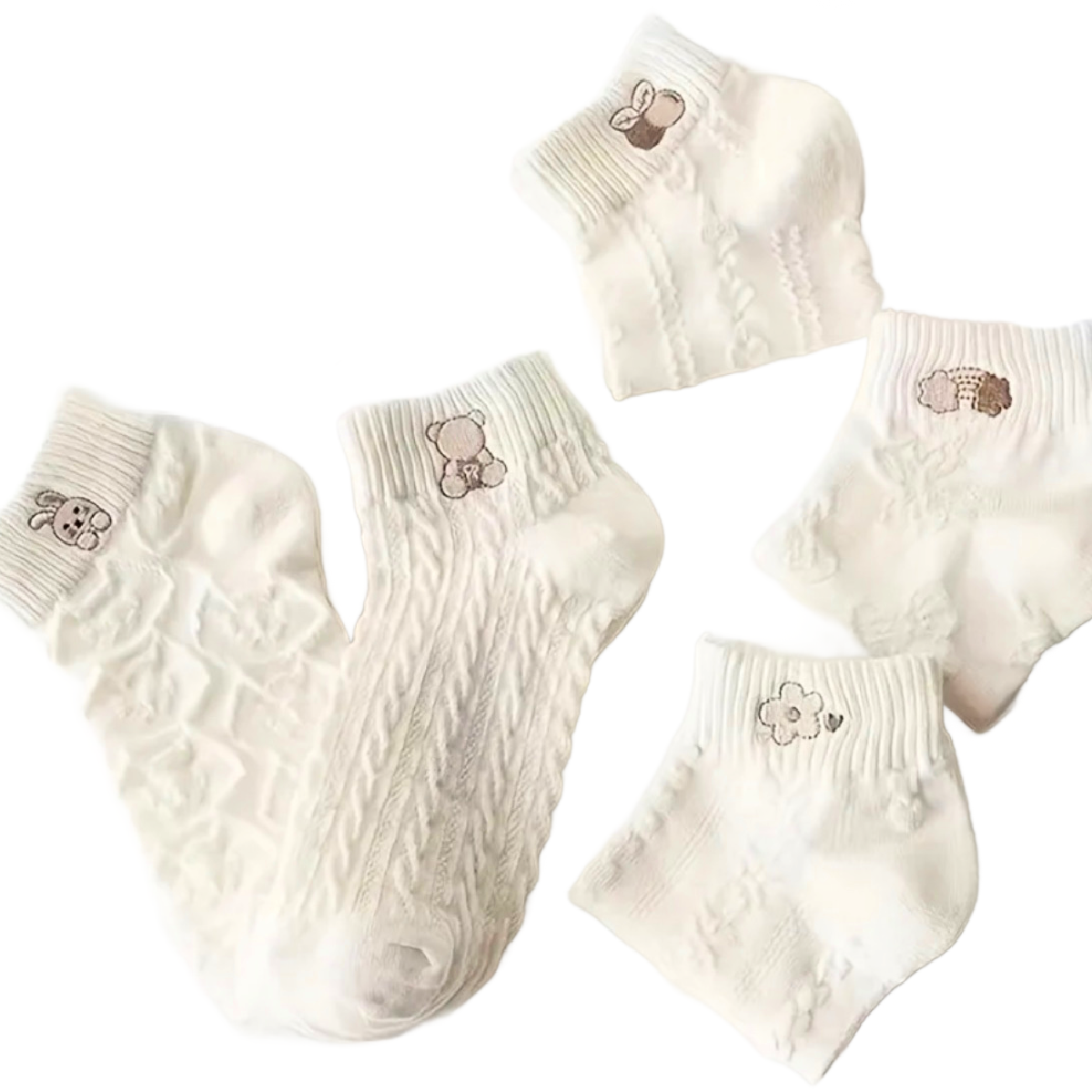 5 Pairs of Low Cut Textured Socks Neutral Embroidered Women's Stockings Hosiery