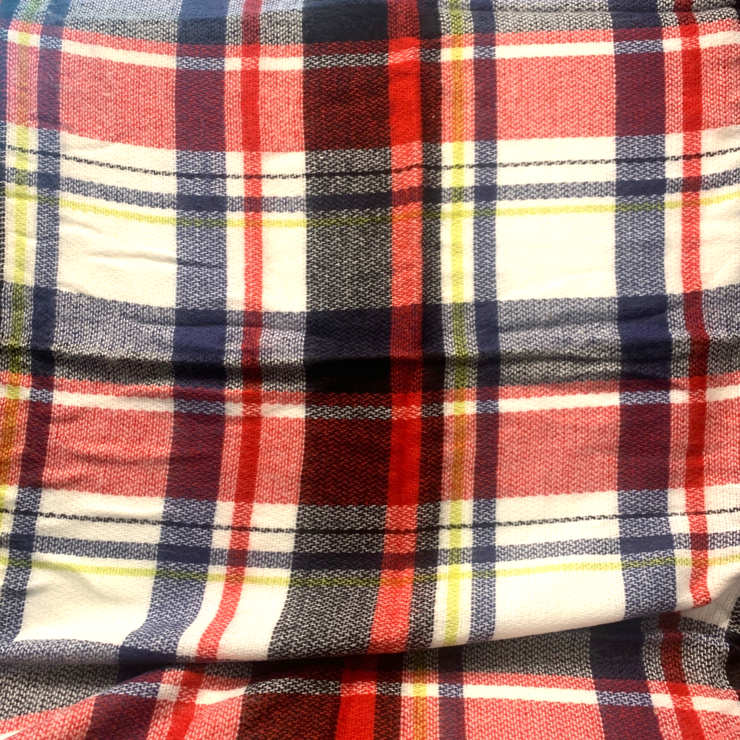 Large Plaid Blanket Wrap Scarf Square 47” Red Blue Green White Soft Acrylic