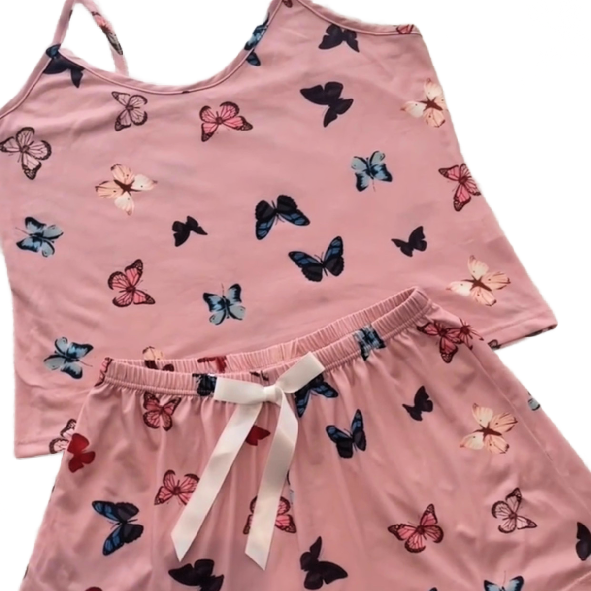 Pink Butterflies PJ 2pc Set Women's Loungewear Butterfly Pajamas Cami Top Shorts