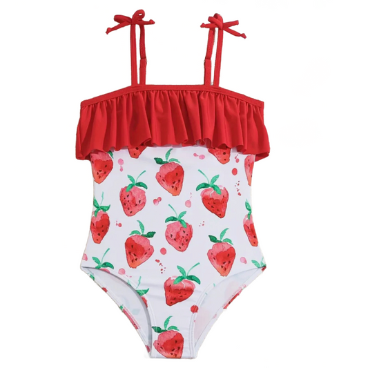 Strawberry Swimwear Bowknot Red Ruffle Bathing Swimsuit Adjustable Straps New