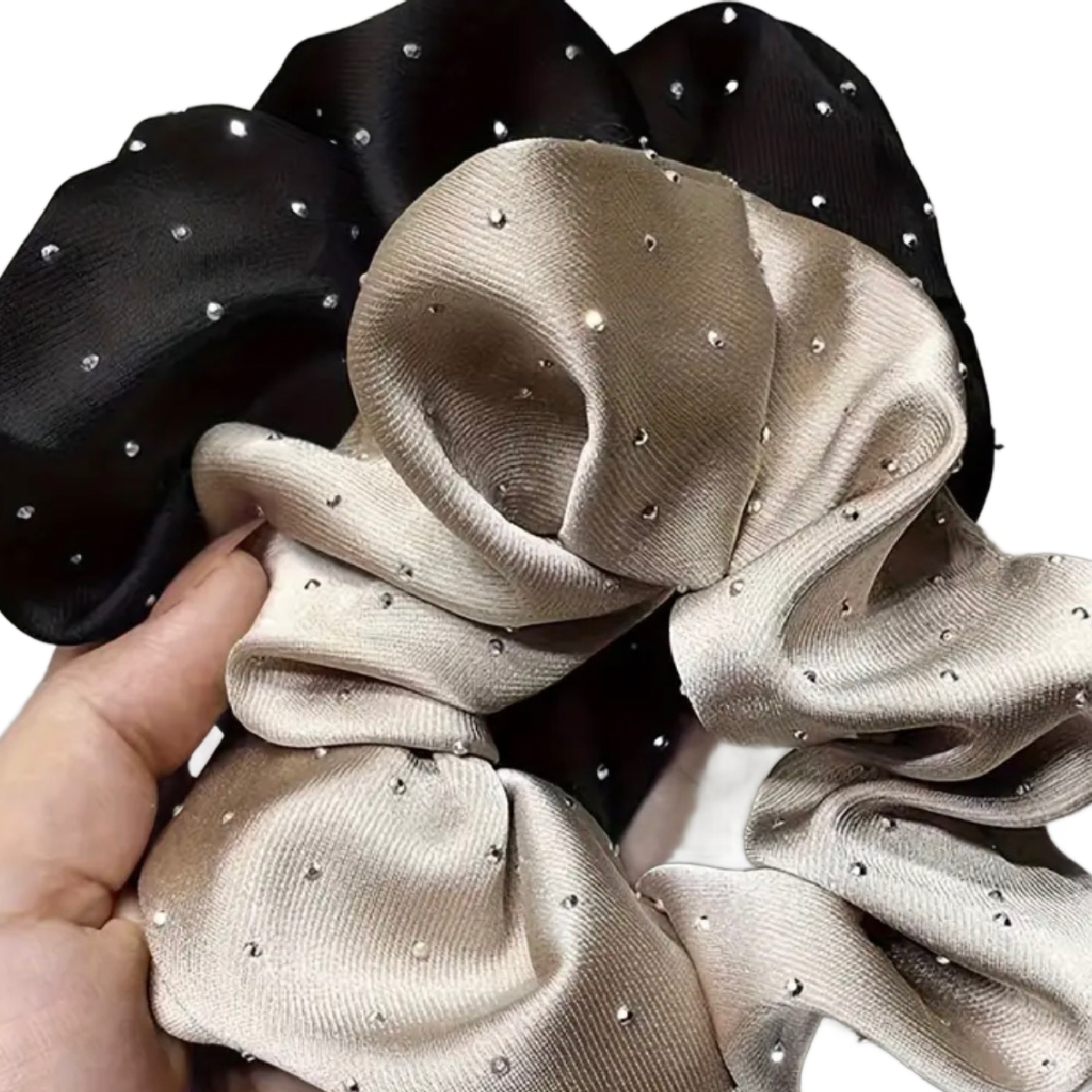 3pc Large Satin Hair Scrunchies Rhinestones Elegant Set Comfortable Lot NEW