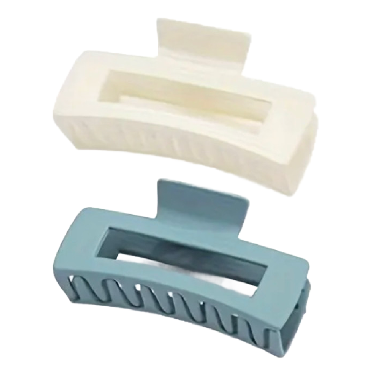 Lot of 4 Hair Claw Shark Clips 3.35" Matte Hollow Rectangle Non Slip Blue Green