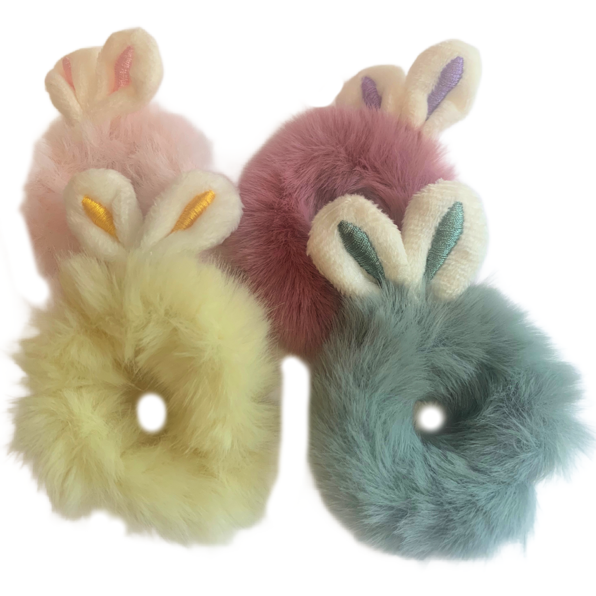 Bunny Rabbit Ears Plush Hair Tie Elastic Ring Ponytail Holder 4pc New Easter Set