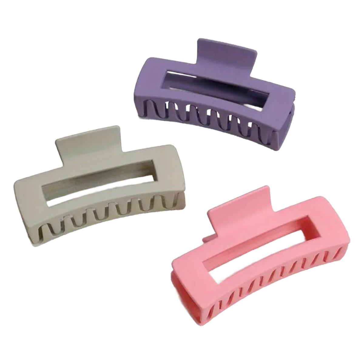 6pc Hair Claw Shark Clips 3.4" Matte Casual Hollow Square Non-Slip New Lot of 6