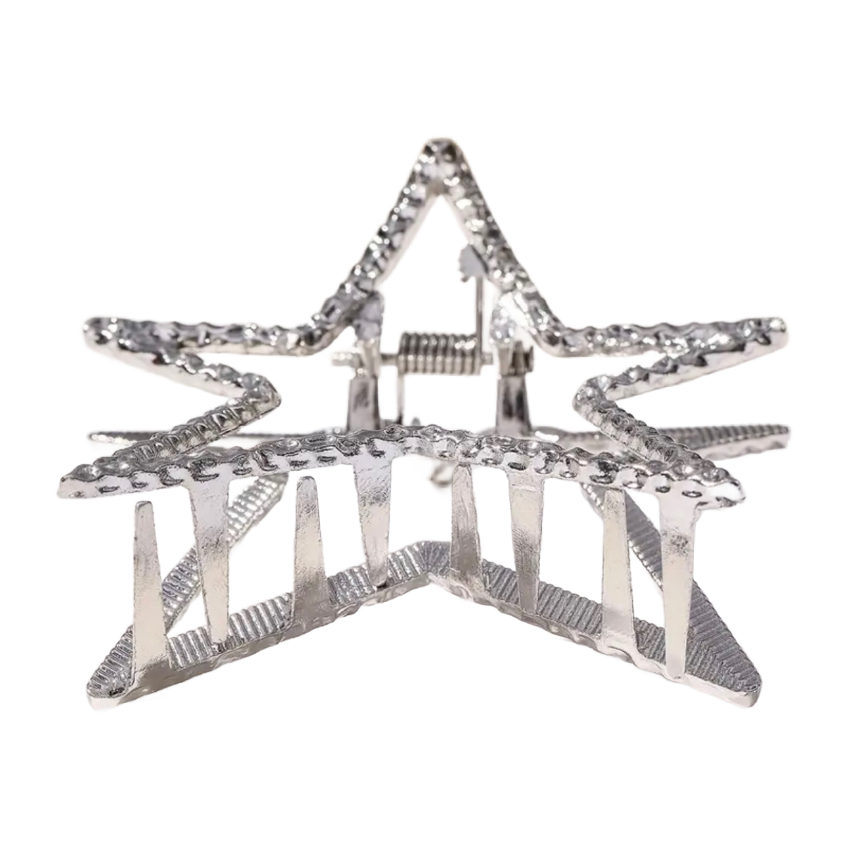 Hollow Silver Rhinestone Star Metallic Hair Claw Shark Clip 2.3" New Accessory