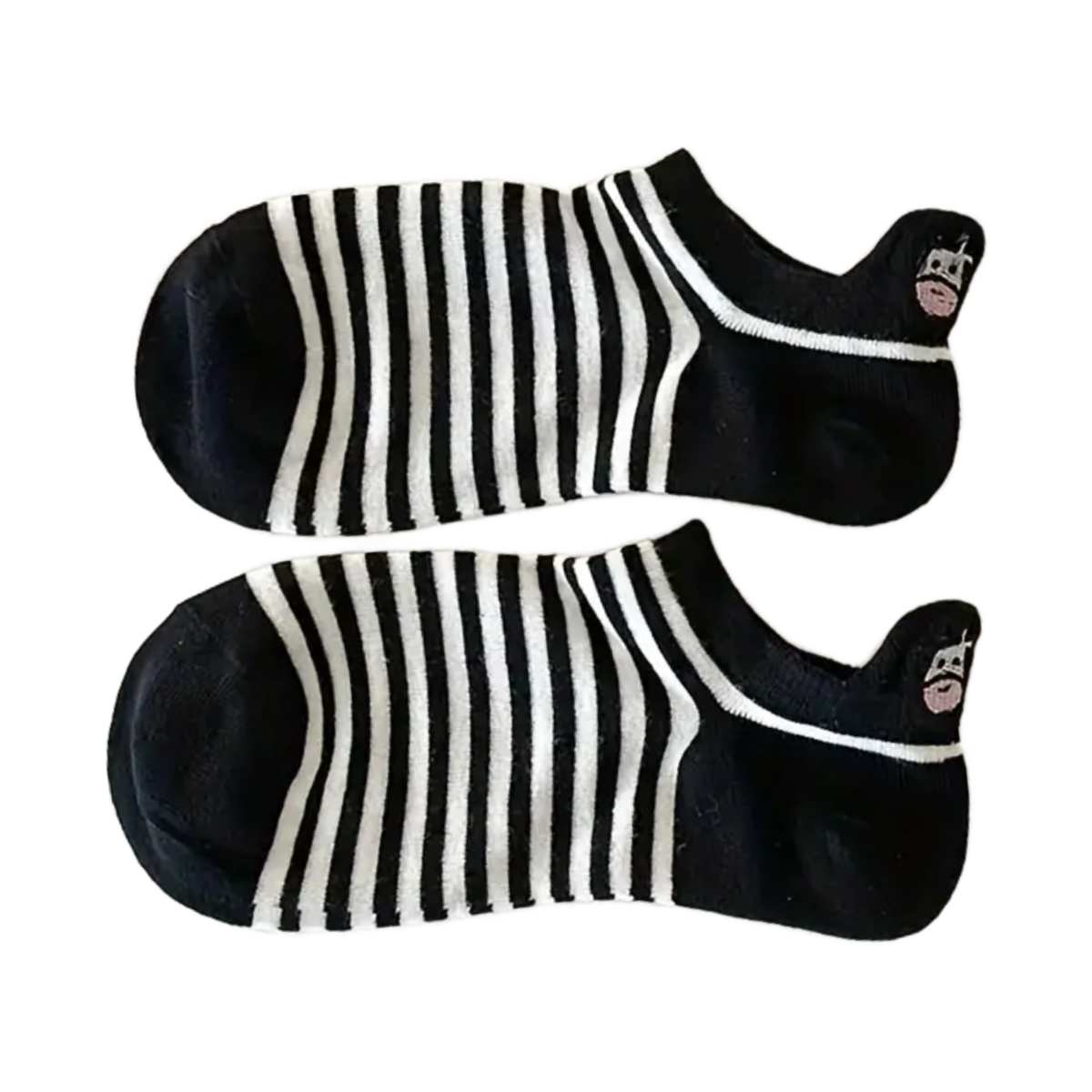 5 Pairs of Cow Stripe Socks Low Cut Ankle White Black Women's Stockings Hosiery