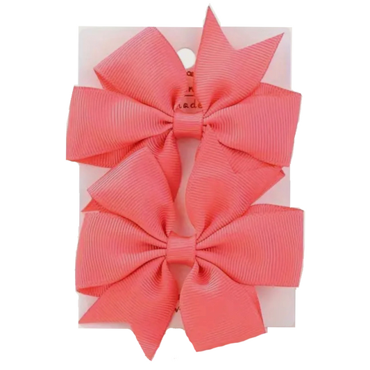 2 Piece Textured Ribbon Hair Bow Bowknot Alligator Clips Coral Color 3.15" New